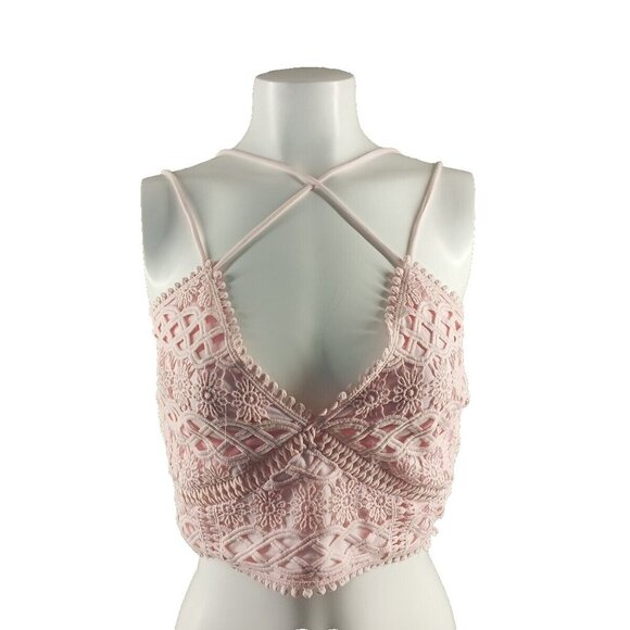 Francesca's Collections Other - NWT FRANCESCA Mi Ami Bralette Lace Smocked M(8-10) Pink Stra Cross Back